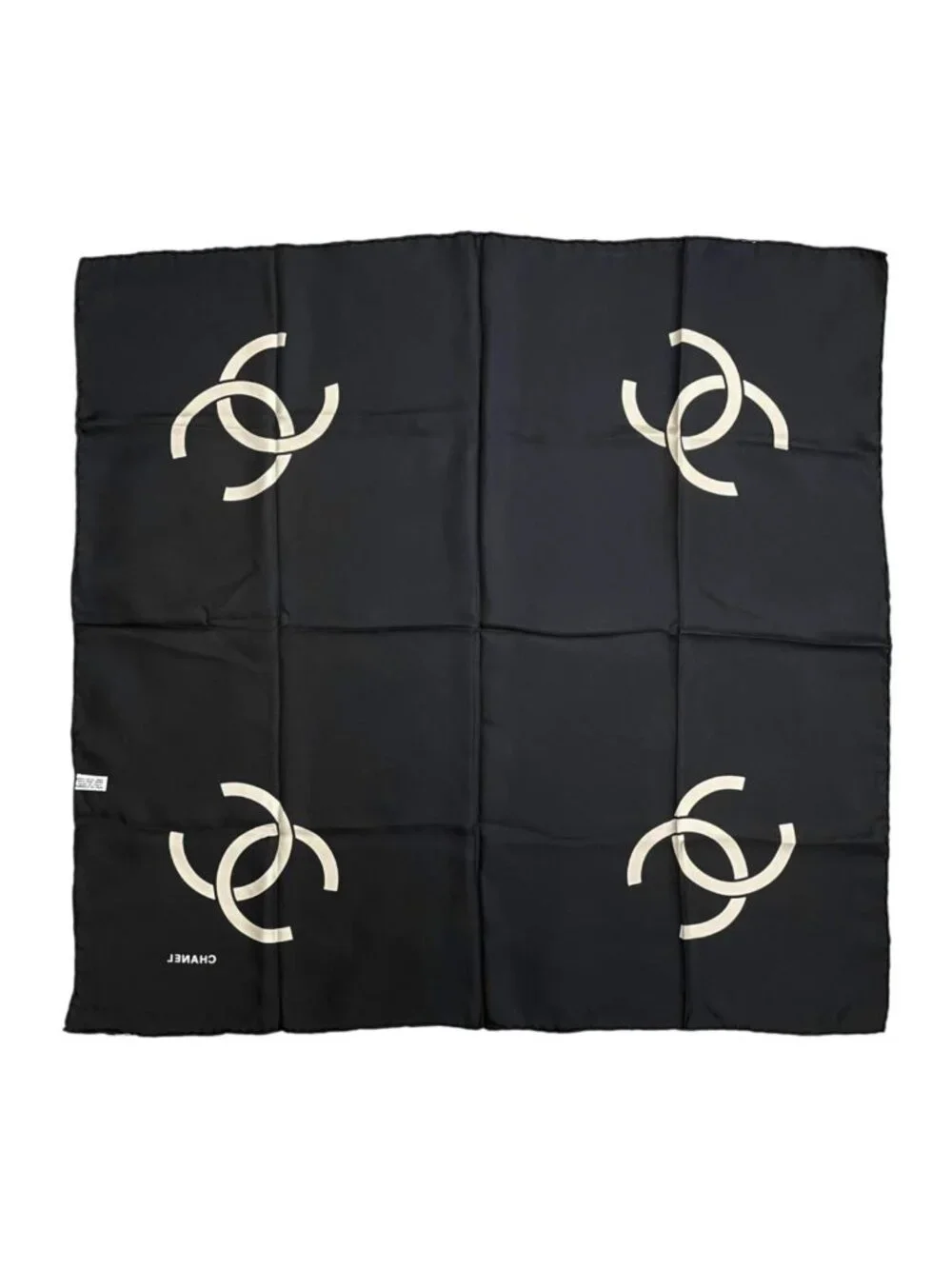 Chanel Silk Scarf CC Logo Black Beige Scarf
